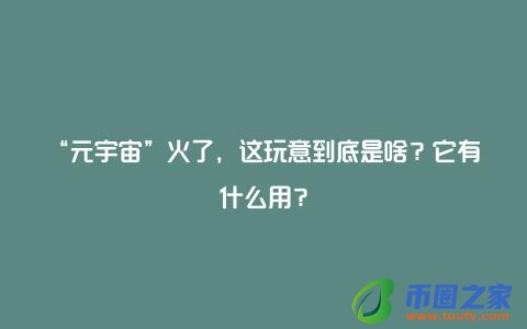 “元宇宙”火了，这玩意到底是啥？它有什么用？