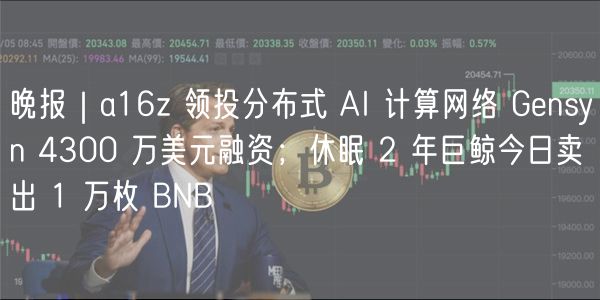 晚报｜a16z 领投分布式 AI 计算网络 Gensyn 4300 万美元融资；休眠 2 年巨鲸今日卖出 1 万枚 BNB
