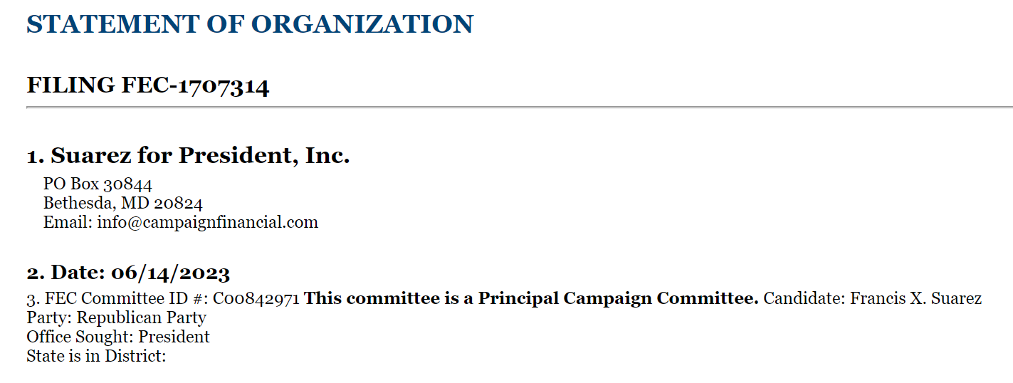 Francis Suarez将角逐2024年美国总统大选