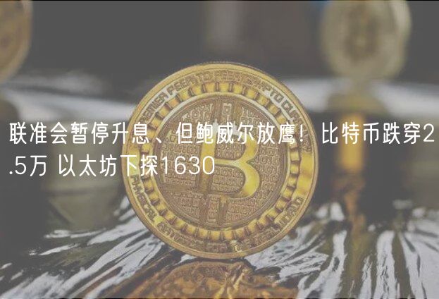 联准会暂停升息、但鲍威尔放鹰！比特币跌穿2.5万 以太坊下探1630