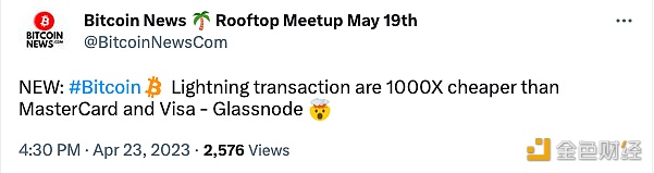 BTCLightning交易比MasterCard和Visa便宜1000倍